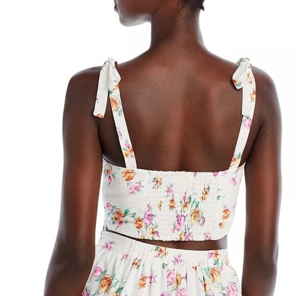 WAYF Seanna Floral Print Crop Top S Ivory Floral - Picture 2 of 12